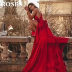 ROSES Red Elegant Stain Prom Dress Sleeveless Formal Gown Backless Trumpet V-Neck Pleats Party Dress for Woman 프롬 드레스 Customized - Matrix-studios.com