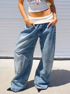 Y2K Hip-hop Stitching Fashion Joker Retro Jeans Female Korean Casual Simple Dress Essential Wide-leg Pants Loose  Joker Overalls - Matrix-studios.com