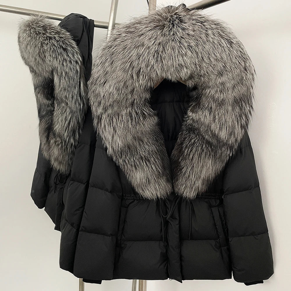Reality Fur Jacket Real Fur Collar Duck Down Coat Female Winter Hooded Warm Fox Fur Coat Women Natural Raccoon Fur Puffer Jacket - Matrix Studios