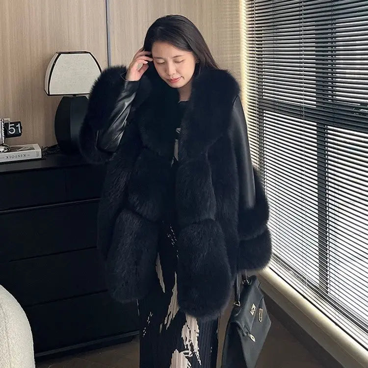 2024 Fox Fur New Coat Winter Jacket Women Natural Real Fur Genuine Leather Luxury Outwear Locomotive Thick Warm Female Down Coat - Matrix Studios