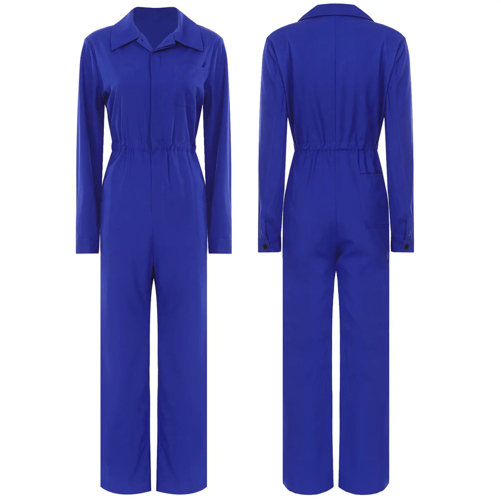 Womens Work Jumpsuit Fashion Button Coverall Casual Turn Down Collar Long Sleeve Romper Overall Elegant Button Front Design - Matrix Studios