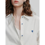TOYOUTH Women Blouse Shirt 2025 Spring New Love Embroidered Simple and Versatile Solid Color Pure Cotton Shirt Tops - Matrix-studios.com