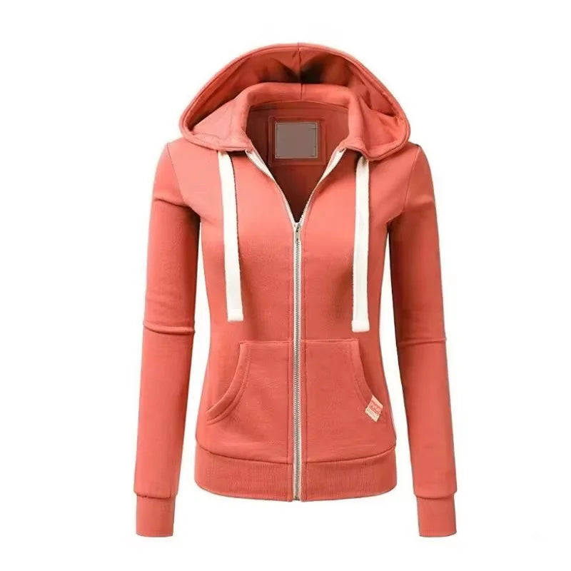 2024 Autumn/Winter New Women's Personalized Fashion Sports Hoodie Long Sleeve Drawstring Pocket Zipper Coat Woolen Sweater Top - Matrix Studios