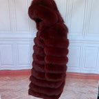 QUEENTINA Hood Fur Coat Women Real Fox Long New Luxury Female Natural Leather Jacket Warm Thick Long Winter Fur Vest Waistcoat - Matrix Studios