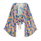 Boho Queens Sun Flower Beach Summer Short Kimono Women 2025 Ruffles Flare Sleeves Vacation Bohemian Bikini Cover-ups - Matrix Studios