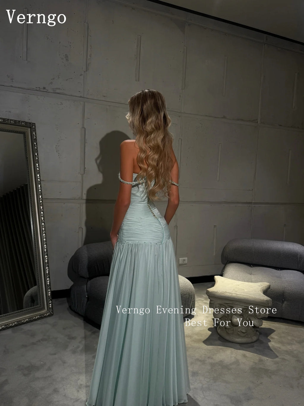 Verngo Blue Chiffon Evening Dress Off The Shoulder Mermaid Party Dresses Appliques Prom Dresses 2026Customized شارون سعيد - Matrix Studios
