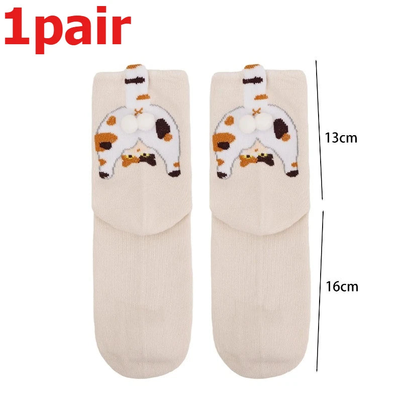 4pcs Funny Abstract 3D Cat Butt Mid-Tube Socks Cartoon Quirky Cotton Casual Socks Cat Egg Floor Sock for Cute Girls Couple Gifts - Matrix Studios
