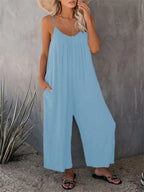 2026 High-Quality Strap Summer New Thick Pure Color Pocket Casual Women's Overall Pants - Matrix Studios