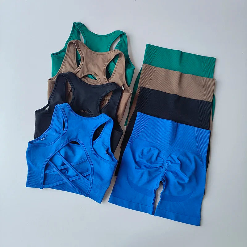 2 PCS Women's Seamless Yoga Set Sexy Sport Bra High Waist Sports Shorts Gym Fitness Sleeveless Workout Suit Sporstwear - Matrix-studios.com