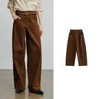 TOYOUTH Women Casual Pants 2025 Autumn New Corduroy Straight Wide Leg Banana Pants Ankola Red