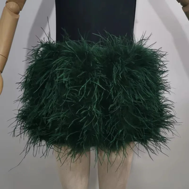 Real feather mini skirt, elastic waist sexy clothing, club, party dance party carnival short skirt can be customized in size - Matrix Studios
