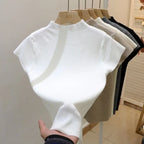 Basic Turtleneck Solid Thin Summer 2026 Pullover Women Female Knitted Sweater Slim Short Sleeve Bodycon Sweater - Matrix Studios