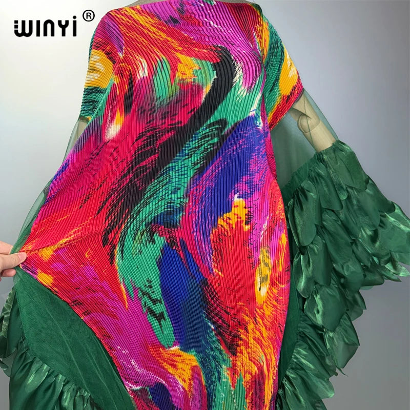 WINYI Pleated Elastic Slim Dress Beach Cover Up Kaftan Abaya Dubai Luxury Party Dress Crimping Evening Dress Abaya Muslim Woman - Matrix-studios.com