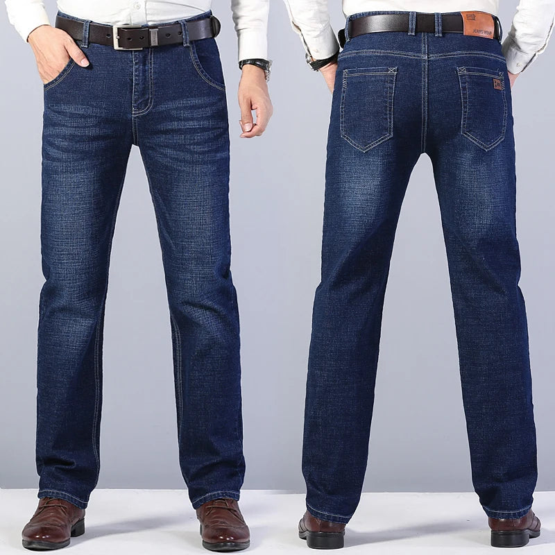 2026 New Men's Stretch Regular Fit Jeans Business Casual Classic Style Fashion Denim Trousers Male Black Blue Gray Pants - Matrix Studios
