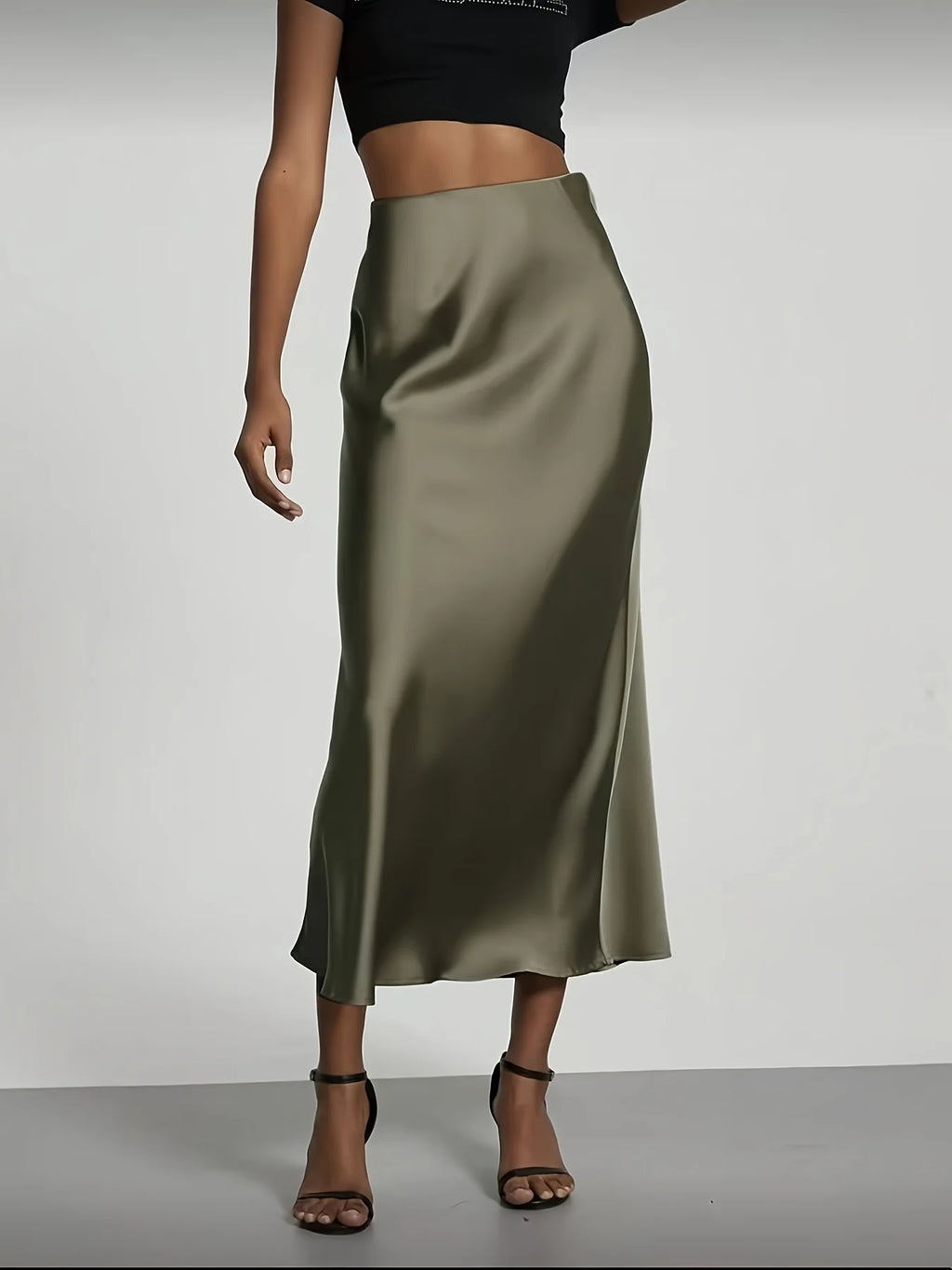 Women's Satin Midi Skirt, High‑waisted Slim Straight, Elegant Draping, Mature Versatile for Commute, Vacation & Parties - Matrix-studios.com