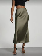 Women's Satin Midi Skirt, High‑waisted Slim Straight, Elegant Draping, Mature Versatile for Commute, Vacation & Parties - Matrix-studios.com
