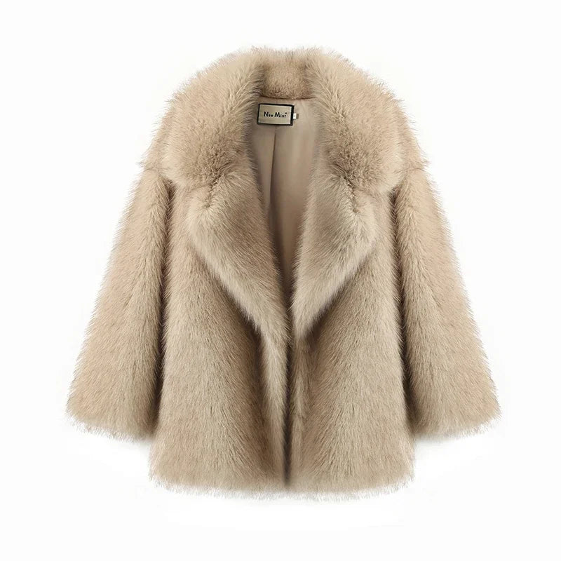 Neo Mint 2024 Winter Ins Hot Fashion Girls Oversized Gradient Fur Coat Women Thick Warm Outerwear Fluffy Faux Fox Fur Jacket - Matrix Studios