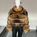 BEIZIRU Women's Real Raccoon Fur Coat Winter Long Sleeve Hooded Jacket with Turndown Collar Natural Luxury Thick Top - Matrix Studios