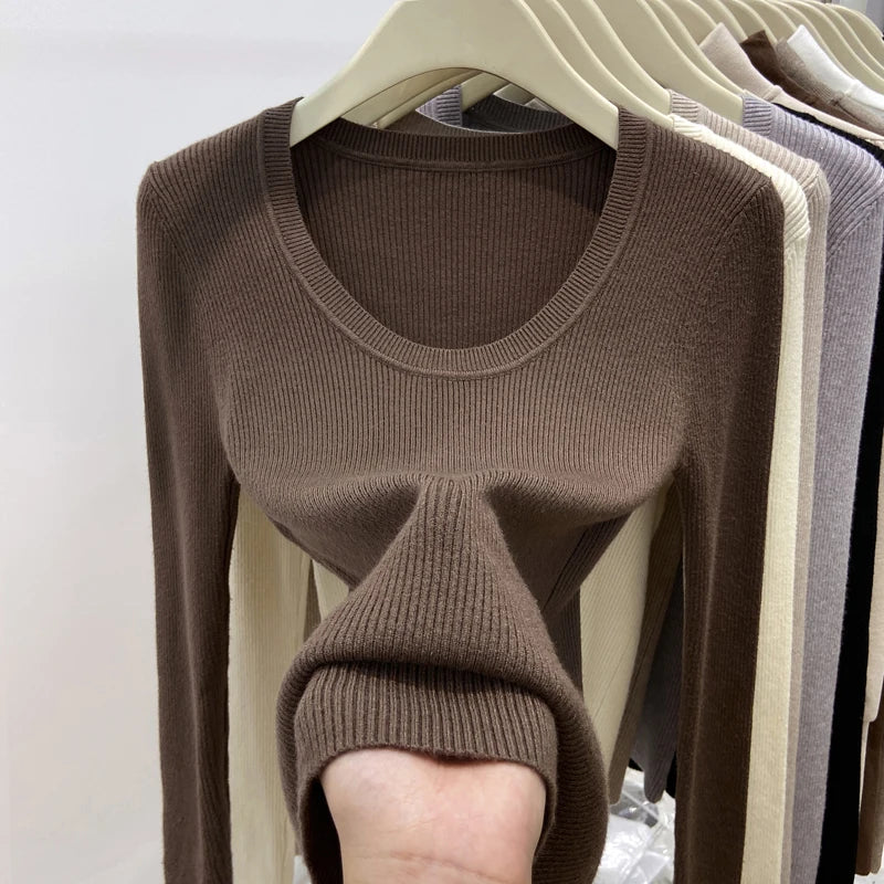 Zjaiss Solid Color O-neck Knitted Pullovers 2026 Women's Autumn Winter New Slim Fit Sweater Soft Warm Simple Base Layer Top - Matrix Studios