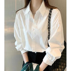 White Blouse Ladies' 2023 Autumn's new Korean-style Long-sleeved Casual Office Lady Shirt Loose Women Clothes Top Simple Shirts - Matrix-studios.com