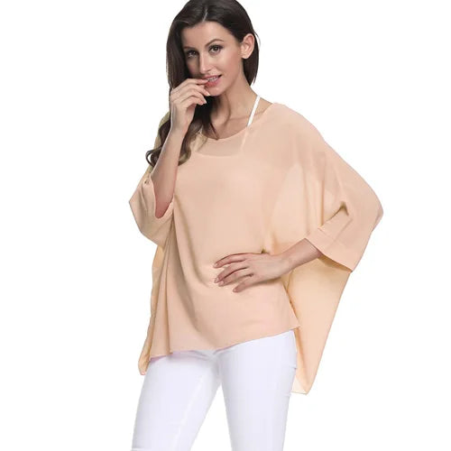 BHflutter White Blouse Shirt Women Fashion Batwing Casual Summer Tops Tees Ladies Print Chiffon Blouses Streetwear Plus Size - Matrix-studios.com