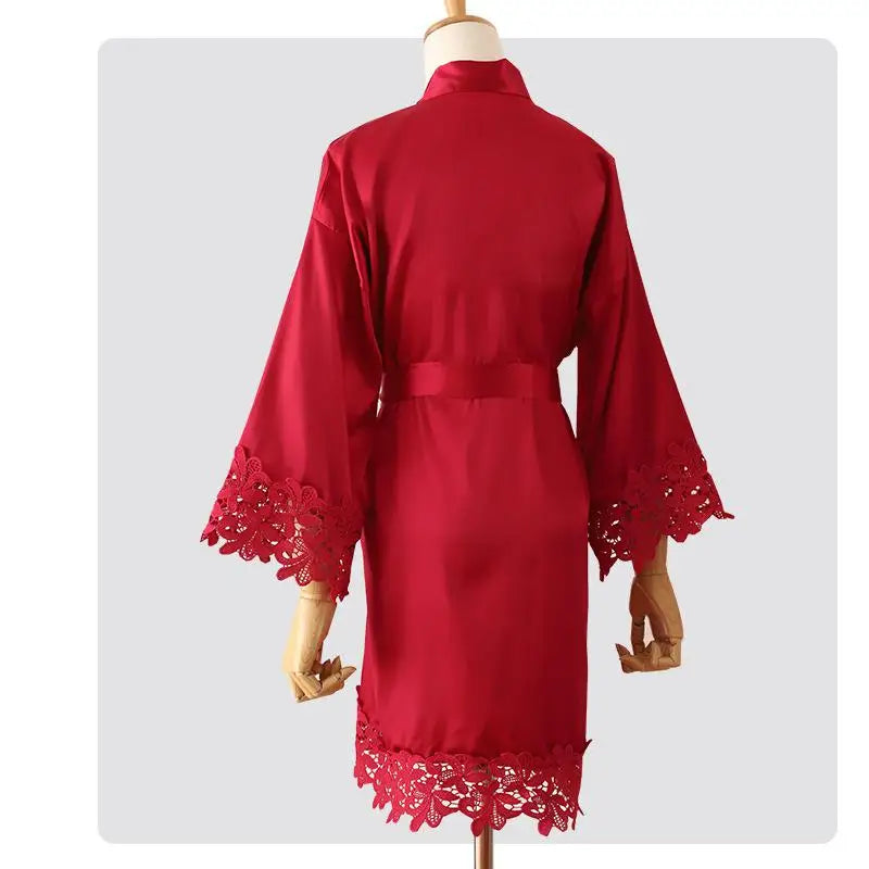 Summer Lace Sleepwear Bride&Bridemaid Wedding Robe Gown Solid Embroidery Kimono Bathrobe Women Casual Home Night Dress M L Xl - Matrix-studios.com
