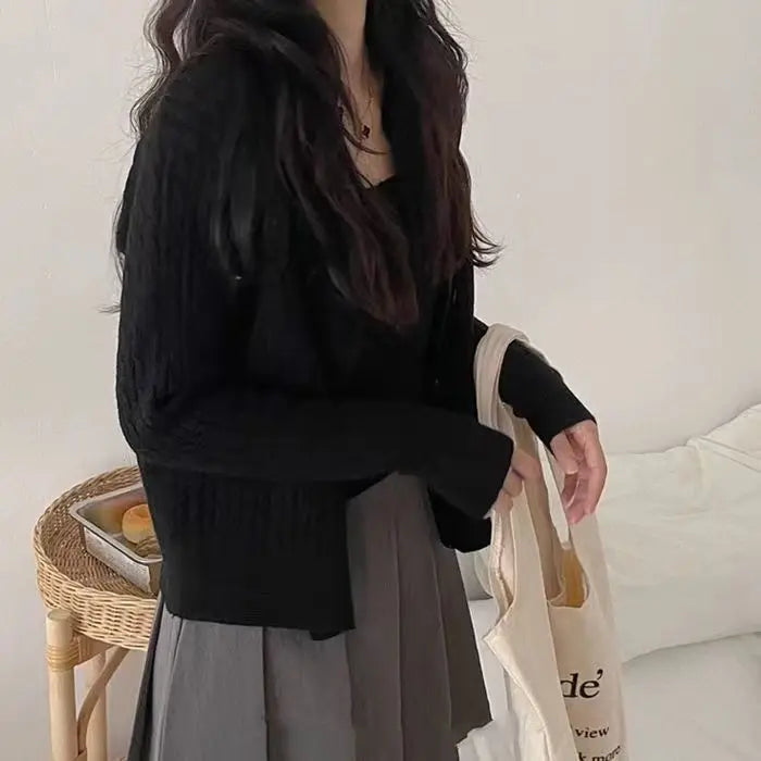 Knitted Cardigan Two-piece Set Spring and Autumn Thickened Sweater Suspender Top Sweater Vest Student Coat White Cardigan Pink - Matrix Studios