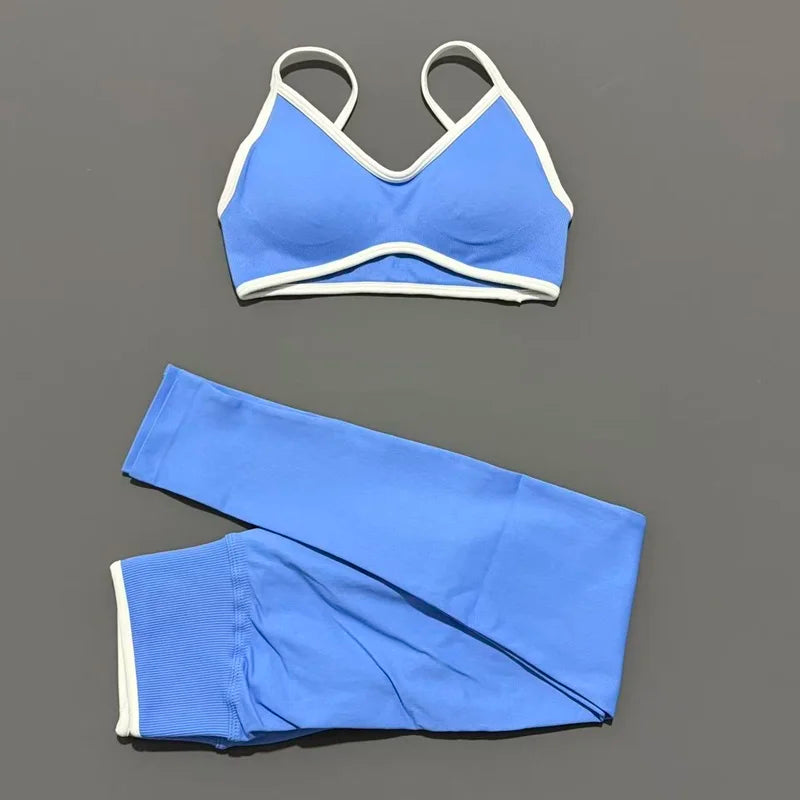 2Pcs HISTELLO Women's Seamless Yoga Fitness Set Ignite Sculpt Scrunch Leggings Strappy Halter Bra Gym Sports Fitness Outfit - Matrix-studios.com