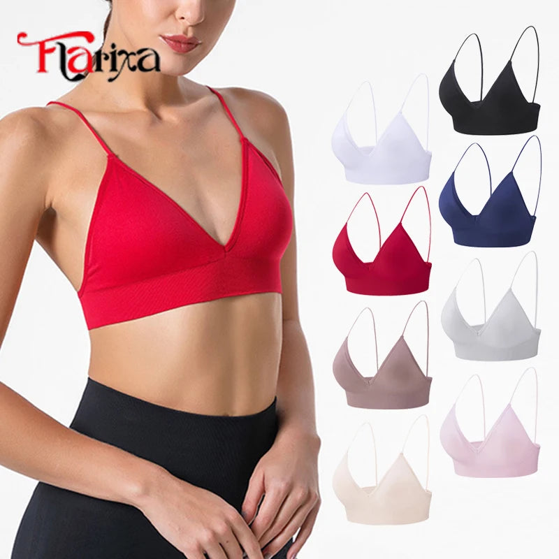 Flarixa Triangle Cup Deep V Neck Bralettes Camisole Bra for Woman Yoga Top Corset With Push Up Effect Soft Underwear Lingerie - Matrix Studios
