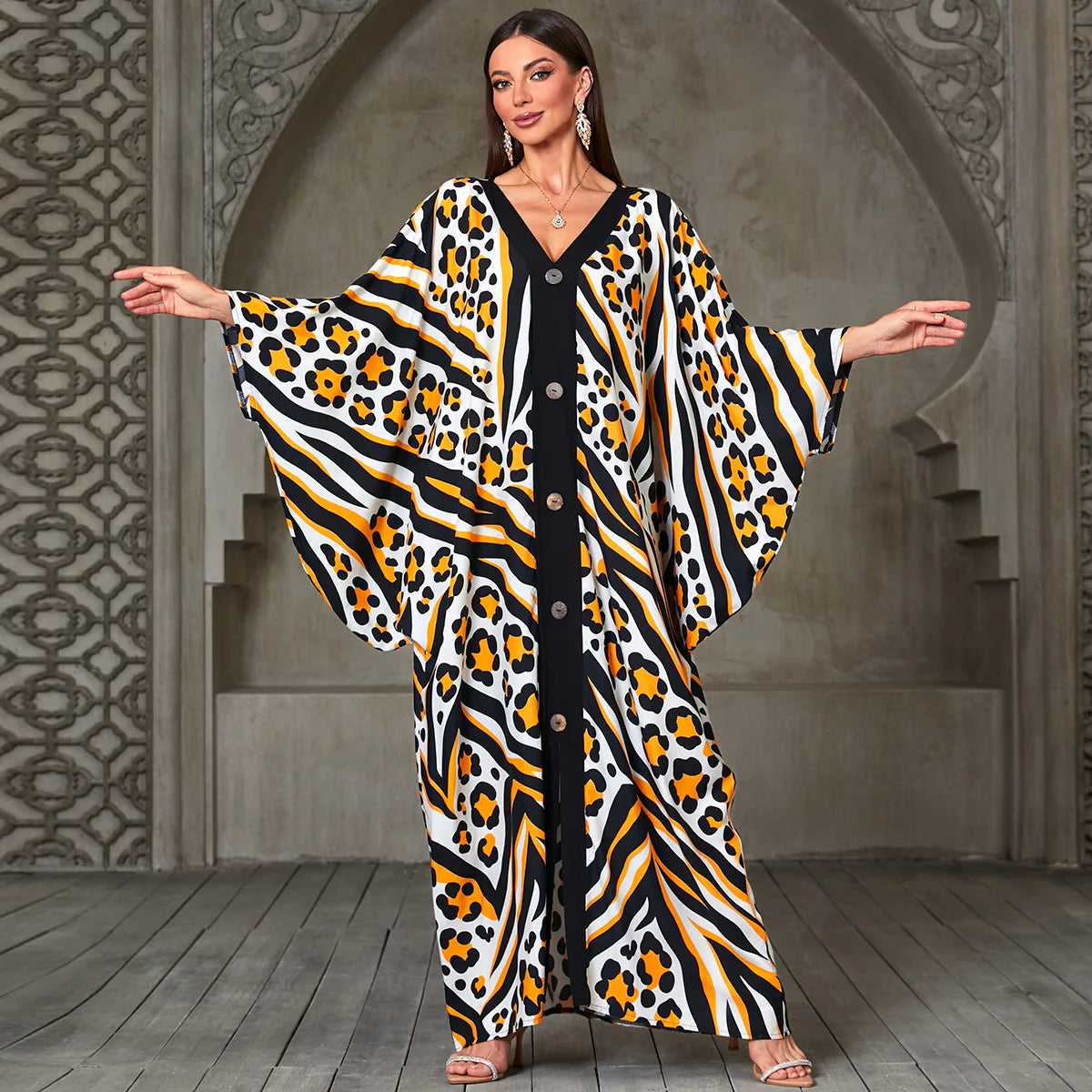 Caftans for Women Plus Size V-Neck Batwing Sleeve Kaftan Dress for Beach Swimwear Cover-Up Loungewear Mumu Dresses - Matrix Studios