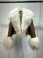 2025 Winter Women Warm Faux Leather Sheepskin Coat Female Zipper Slim Streetwear Moto Biker Jacket Large Real Wool Fur Collar - Matrix Studios
