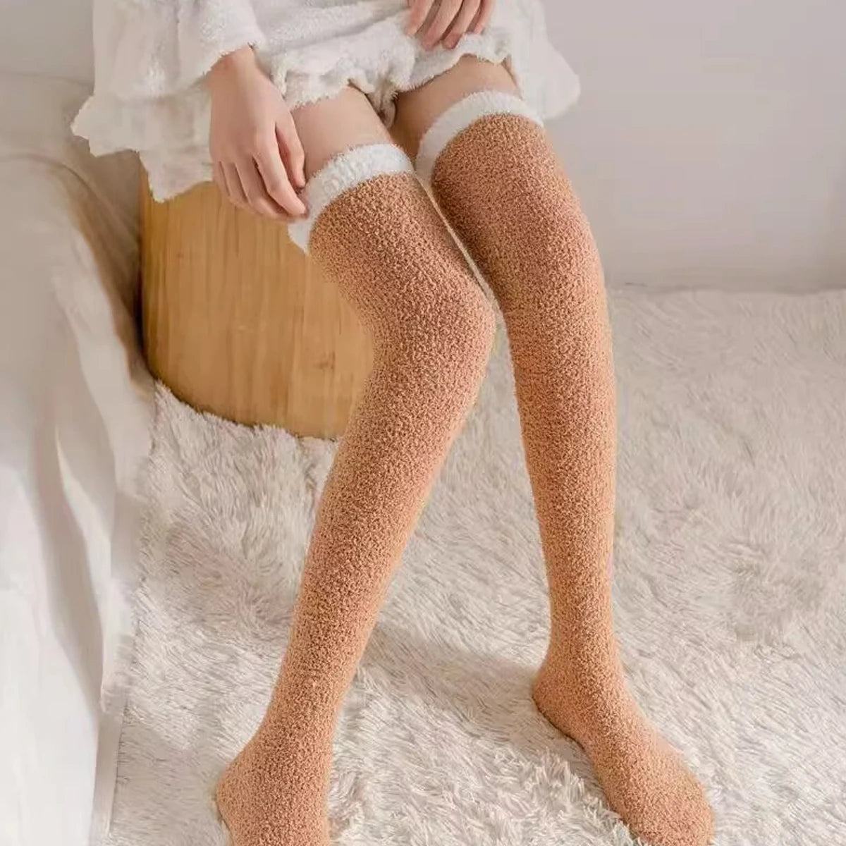 6/5/4/3/2/1Women's Warm Solid Color Floor Socks Non Slip Plush Knitted Coral Fleece Socks No Show Socks - Matrix Studios