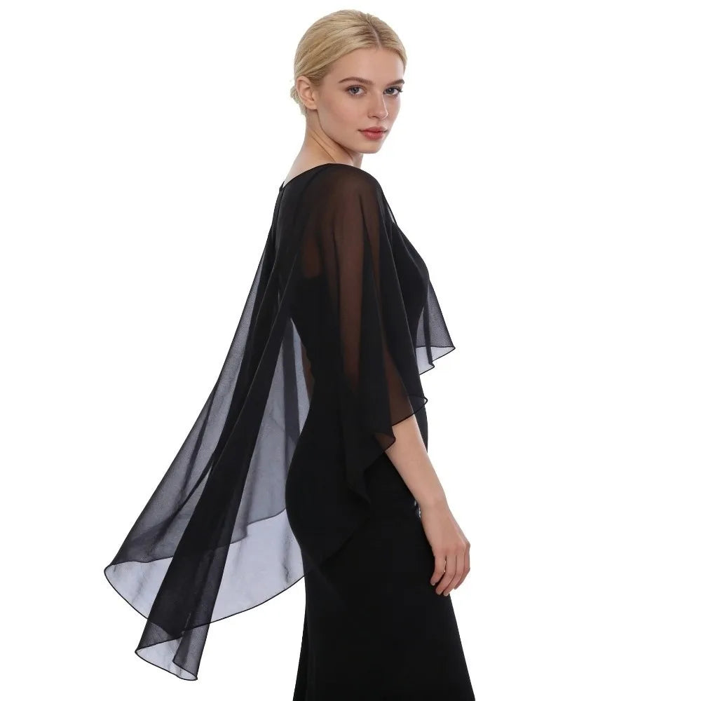 Solid Color Loose Fit Chiffon Cover Up Transparent Cloak Sheer Shawl Top Bohemian Elegant Chiffon Sunscreen Outerwear Party - Matrix Studios