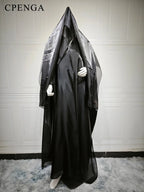 Elegant Arabic Satin Abaya Dress with Hijab Eid Muslim Women Modest Cardigan Islamic Vacation Outfit New in Turkey Kaftan Robe - Matrix-studios.com