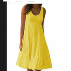 Bohemian Women's Casual O Neck Sleeveless Ruffle Mini Dress Solid Color Beach Tank Top Oversized Loose Dress Plus Size Women3029 - Matrix-studios.com