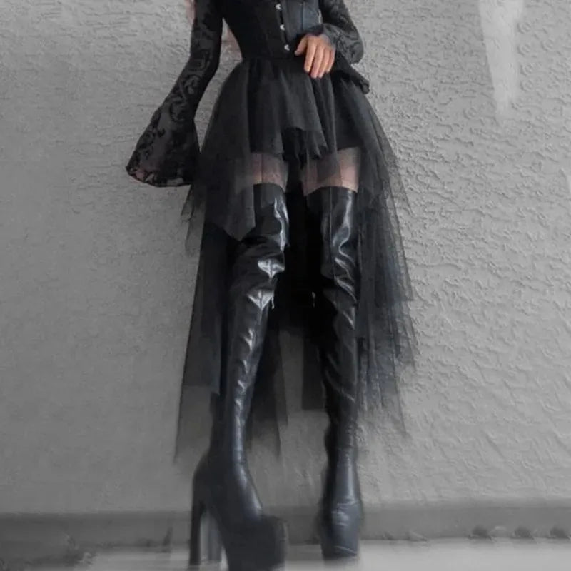 Sexy Net Yarn High-Waisted Irregular Skirt for Women Summer New European and American Gothic Style Versatile Casual Skirts - Matrix-studios.com