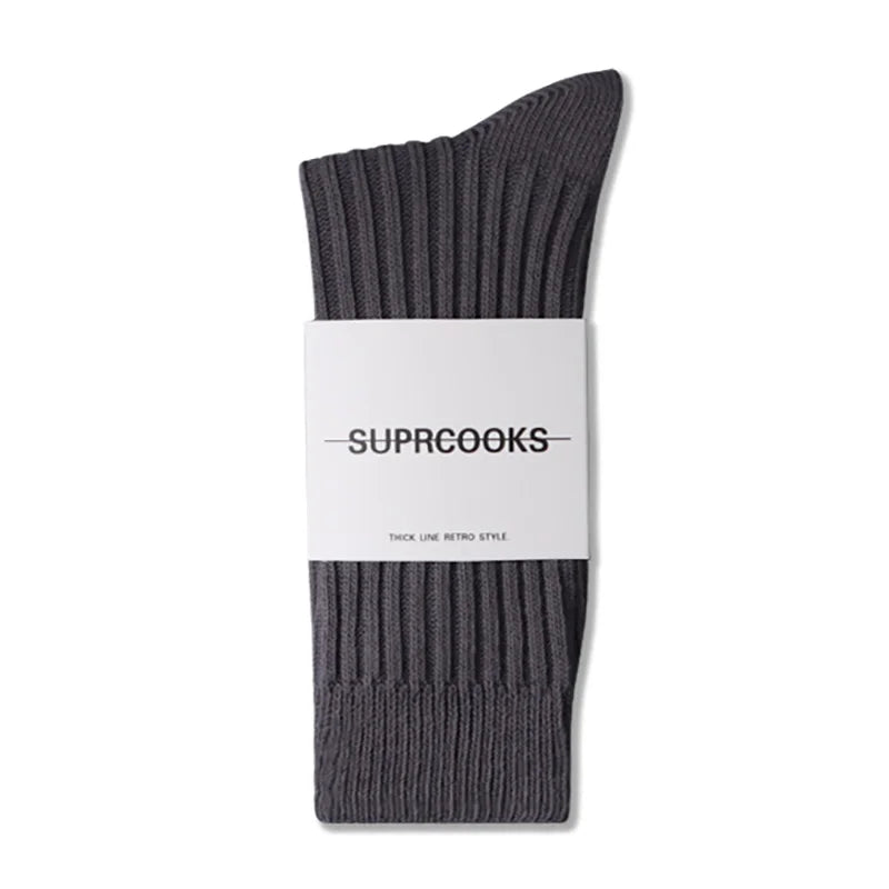 Solid Color Women Middle Tube Socks Candy Color Trend Men Socks Pure Cotton Comfort Retro Thick Lines Winter Socks - Matrix Studios
