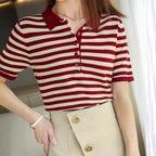 WinvyNee Summer Women's Cotton Striped Polo T-Shirt Women Clothing Tops Short Sleeve Sweater Casual Basic Pullover A1002004A - Matrix-studios.com