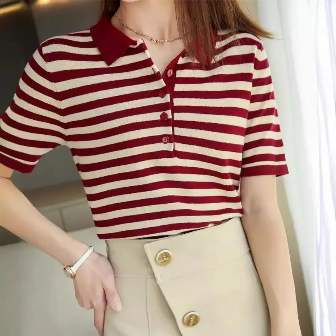 WinvyNee Summer Women's Cotton Striped Polo T-Shirt Women Clothing Tops Short Sleeve Sweater Casual Basic Pullover A1002004A - Matrix-studios.com