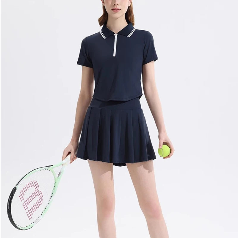 Women's 2-Piece Sports Tennis Sets Polo Sports Suit Stretchy Workout Shirt Outfits Golf Badminton Training Slim Fit Tracksuits - Matrix-studios.com