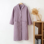 Autumn Winter Women Warm Cotton with Filler Robe Ladies Bathrobe Female Long Sleeve Dressing Gown Robes Simple Home Clothes - Matrix-studios.com