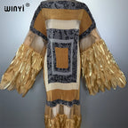 WINYI Pleated Elastic loose dress beach cover up kaftan abaya dubai luxury party dress fashion evening dress abaya muslim woman - Matrix-studios.com
