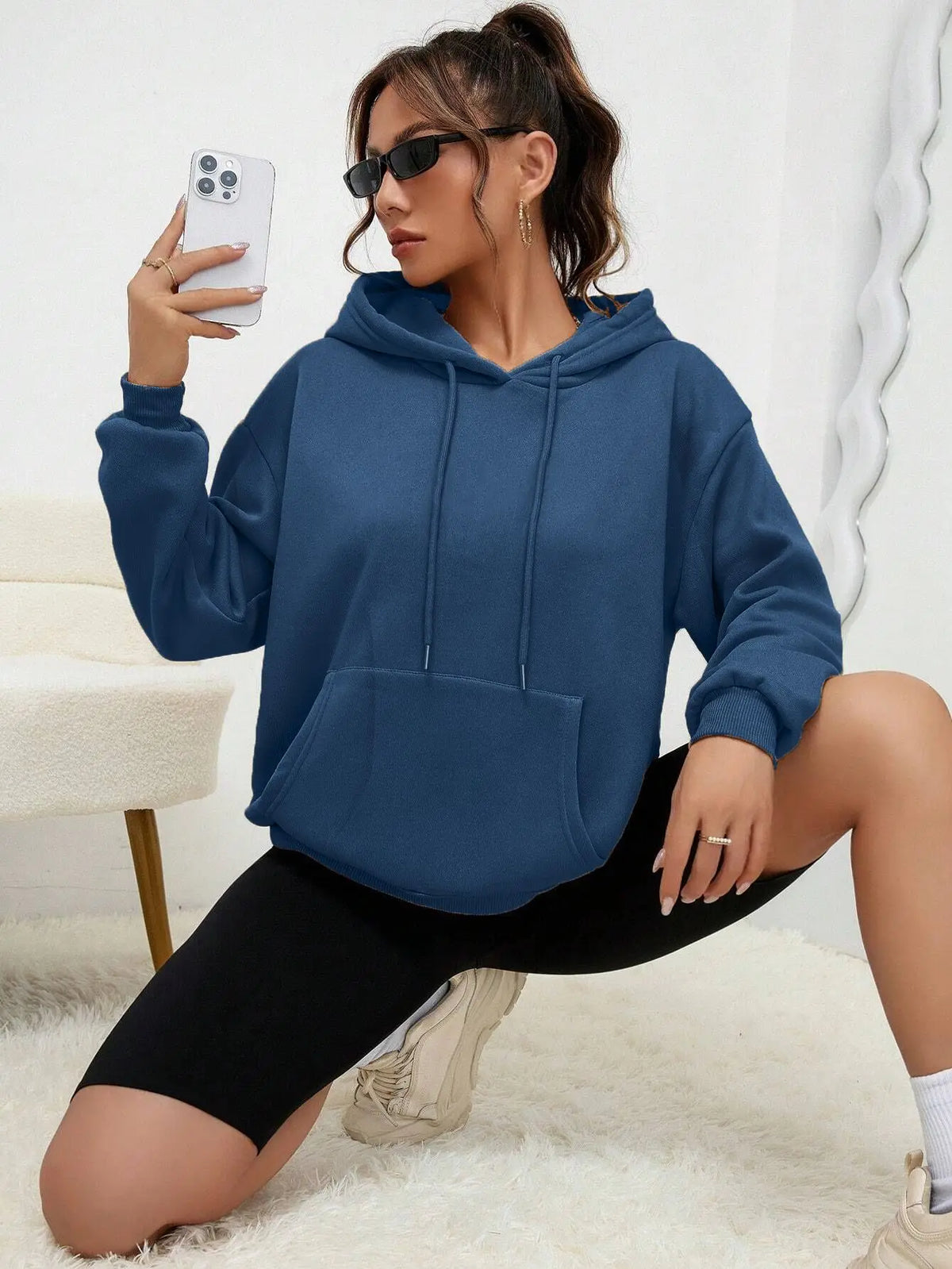 Solid Color Hoody For Female Autumn Fashionable Clothing Casual Fleece Pocket Hoodies Multicolor Unisex Women Streetwear - Matrix Studios