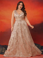 Plus Size Luxury Deep V-Neck Sequins Blue Evening Dress Women Elegant V-back Wedding Party Long Prom Cocktail Dresses - Matrix Studios