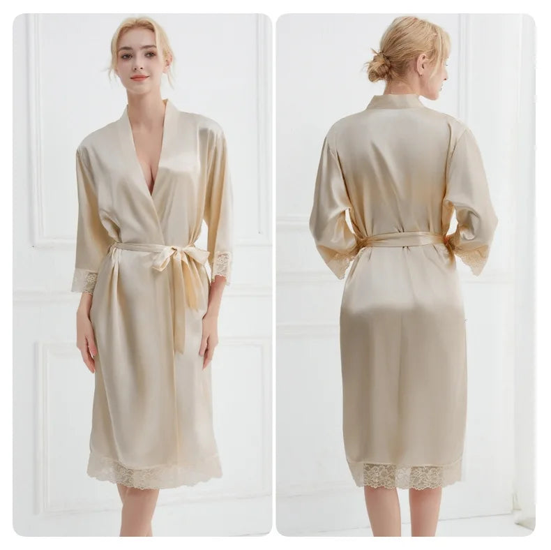 Robe Women Floral Bathrobe Kimono Robe Silk Long Wedding Bride Bridesmaid - Matrix-studios.com