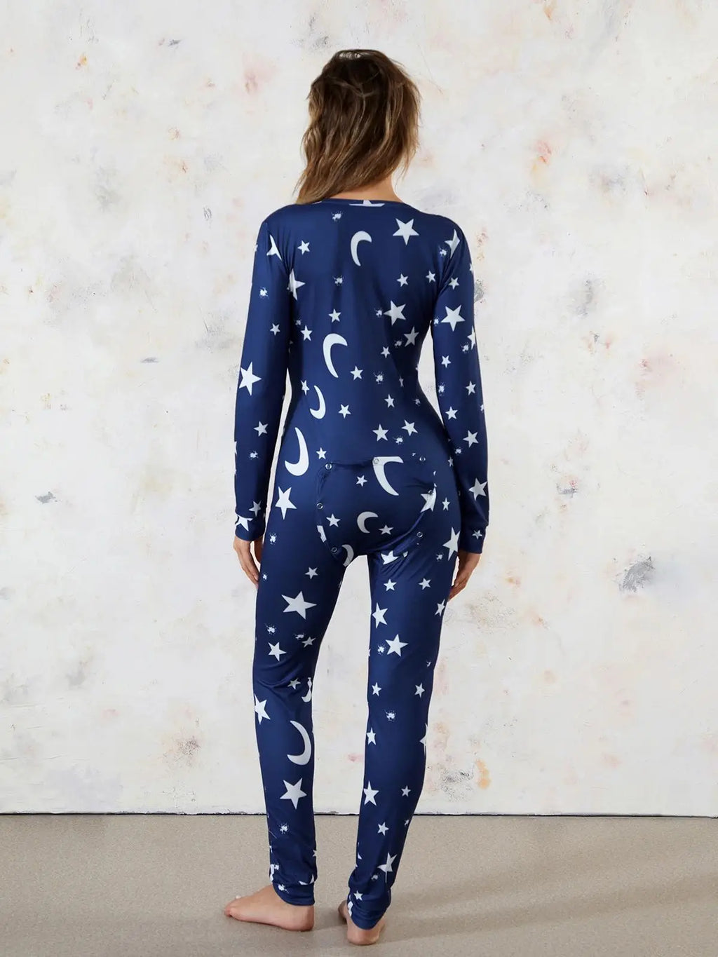 Women Buttoned Flap Jumpsuits Sleepwear Cow Printed Long Sleeve V Neck Bodycon Romper Spring Fall Loungewear - Matrix Studios