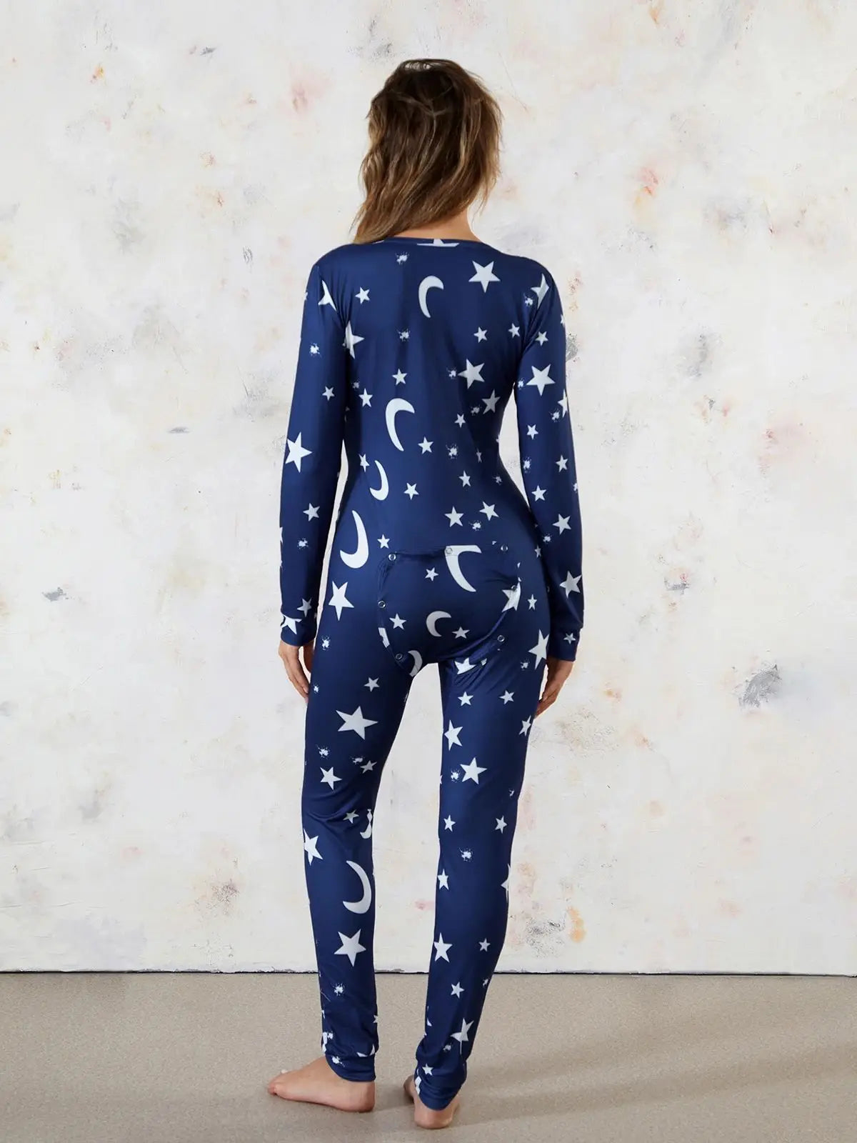 Women Buttoned Flap Jumpsuits Sleepwear Cow Printed Long Sleeve V Neck Bodycon Romper Spring Fall Loungewear - Matrix Studios