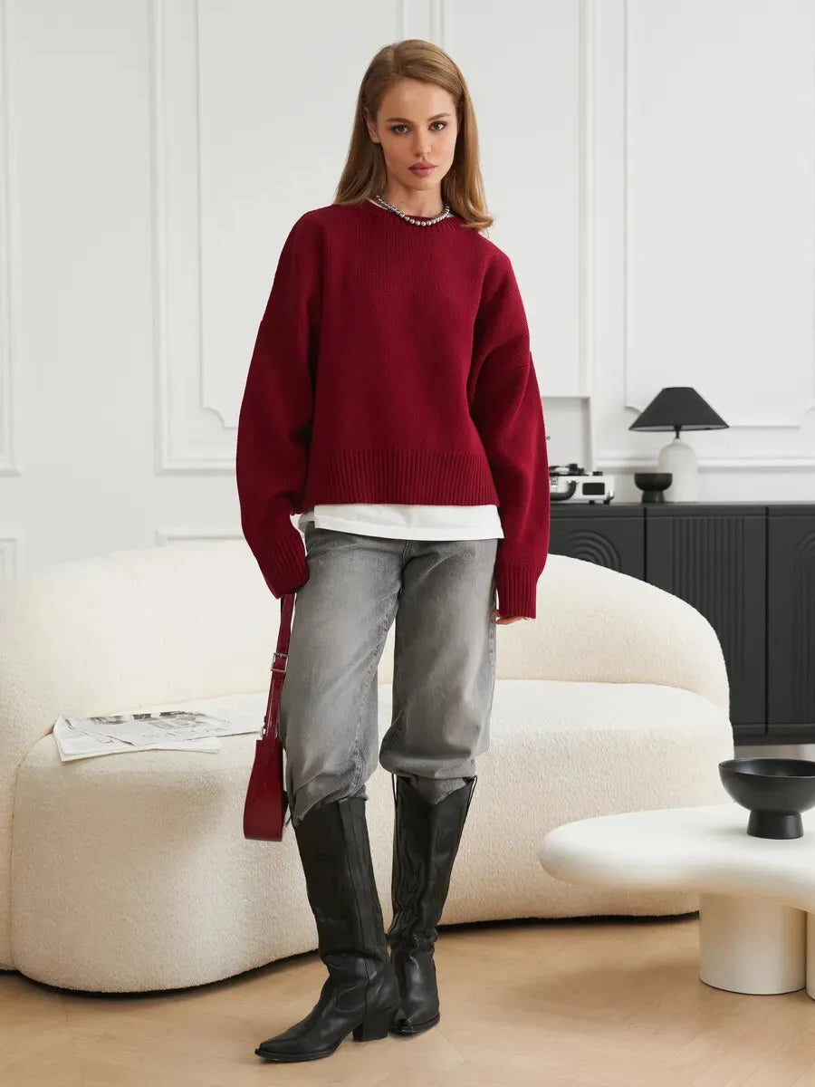 Hirsionsan Basic O Neck Basic Sleeve Sweater Women 2025 Oversized Short Knitted Pullovers Female Casual Thick Warm Soft Tops - Matrix Studios
