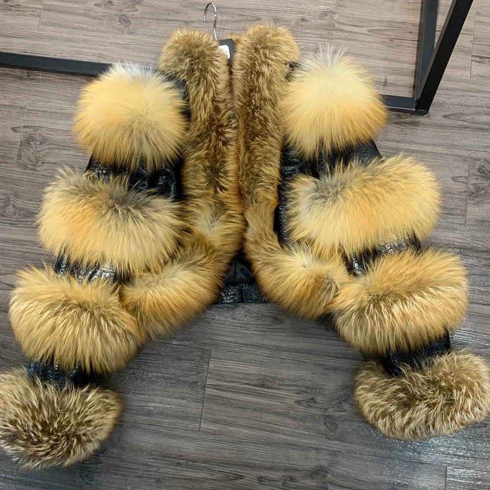 Fur Bomber Ladies New Fashion Jacket Crocdile Sheep Leather With Natural Fur 3573 - Matrix Studios