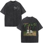 Rapper Bad Bunny Album Cover Print T-shirt Debi Tirar Mas Fotos DTMF Washed Vintage T Shirt Men Women Hip Hop Oversized T-shirts